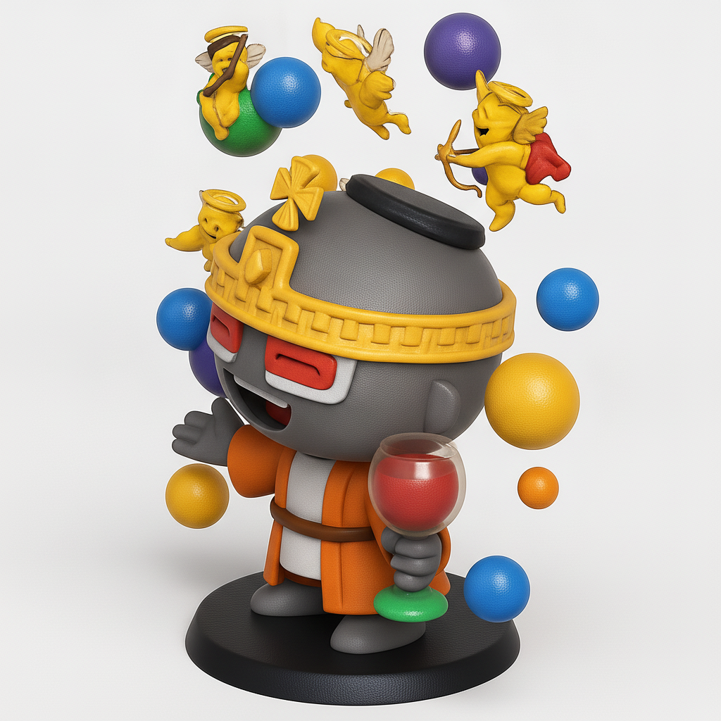 face anatomy 3d model-create 3d face model from photo_Regal Reveler Toon King with Cupids & Wine Glass