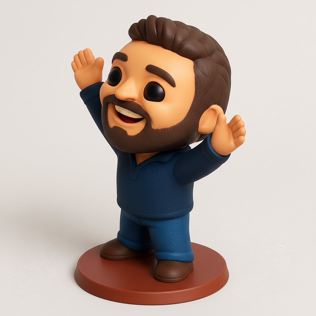 face to 3d model ai-3D portrait printing from photo_Happy Waving Man Figurine - Desk Buddy & Gift