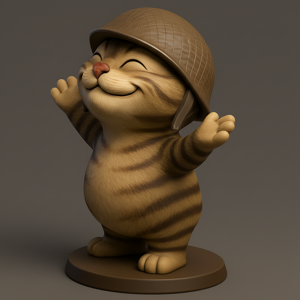 face to 3d model ai-3D portrait printing from photo_Joyful Cat Soldier Figurine - Print & Smile!