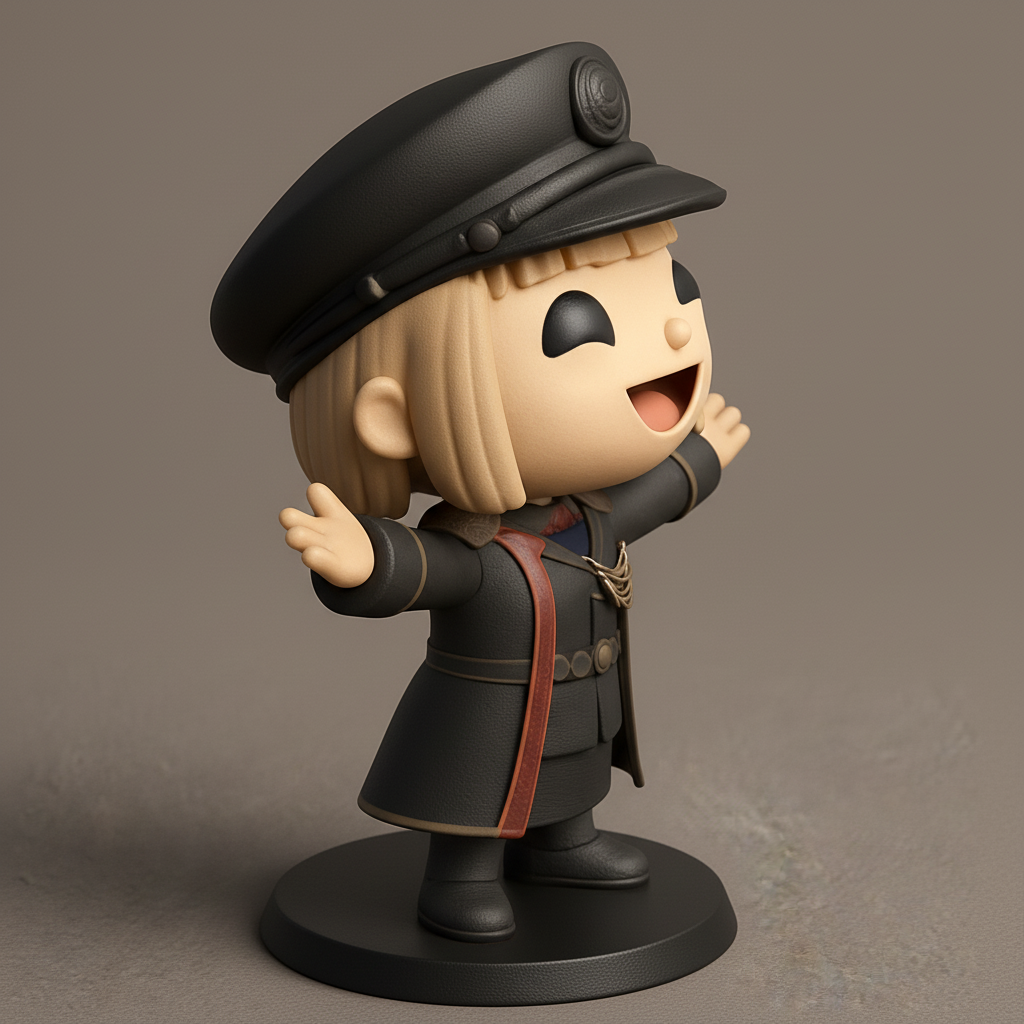 face to 3d model ai-3D portrait printing from photo_Happy Chibi Officer Figurine - Print Your Own Joy!