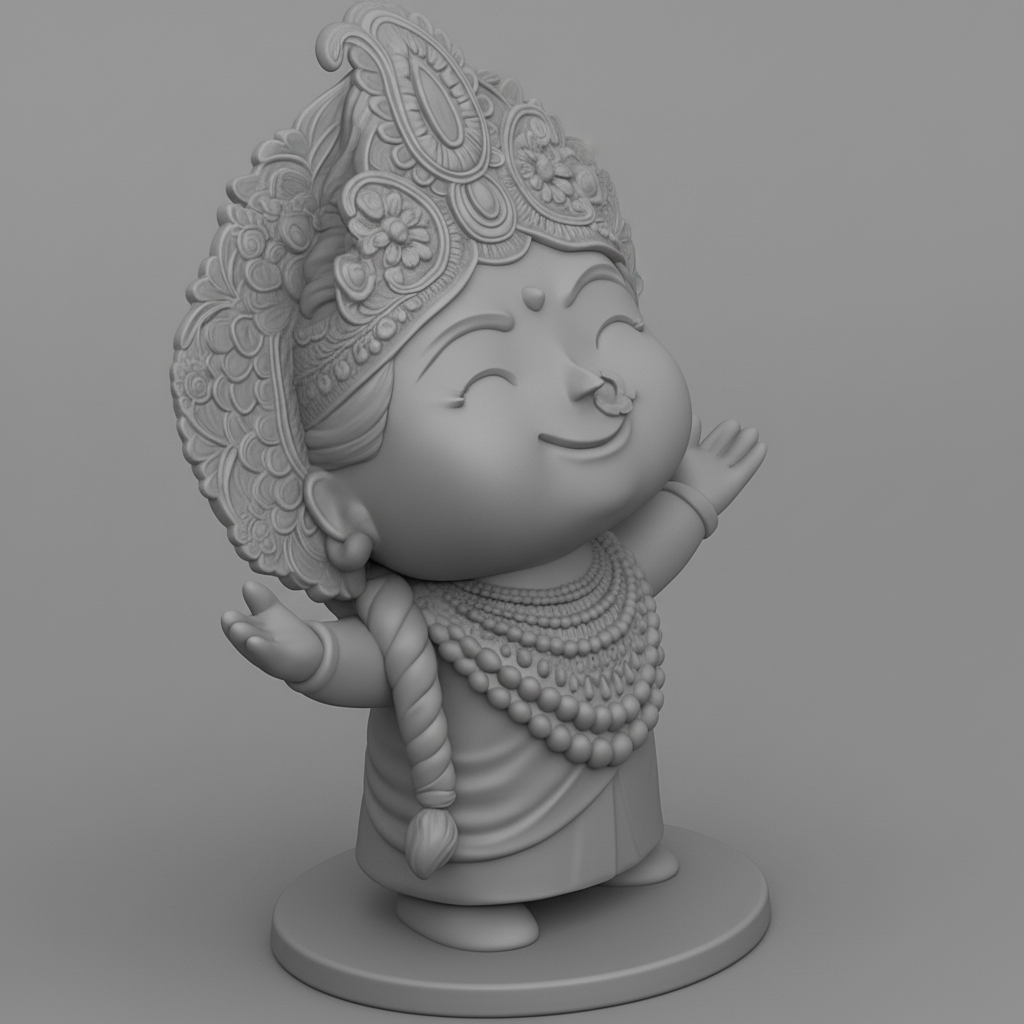 face to 3d model ai-3D portrait printing from photo_Joyful Chibi Goddess: Adorable Indian Deity Statue