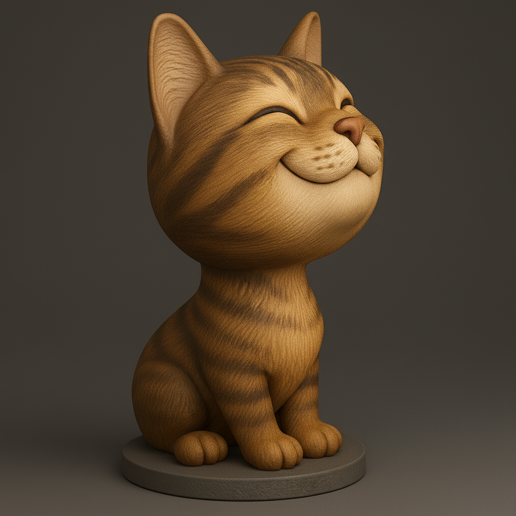 silhouette 3d printer maker-3d portrait printing_Adorable Smiling Cat Figurine