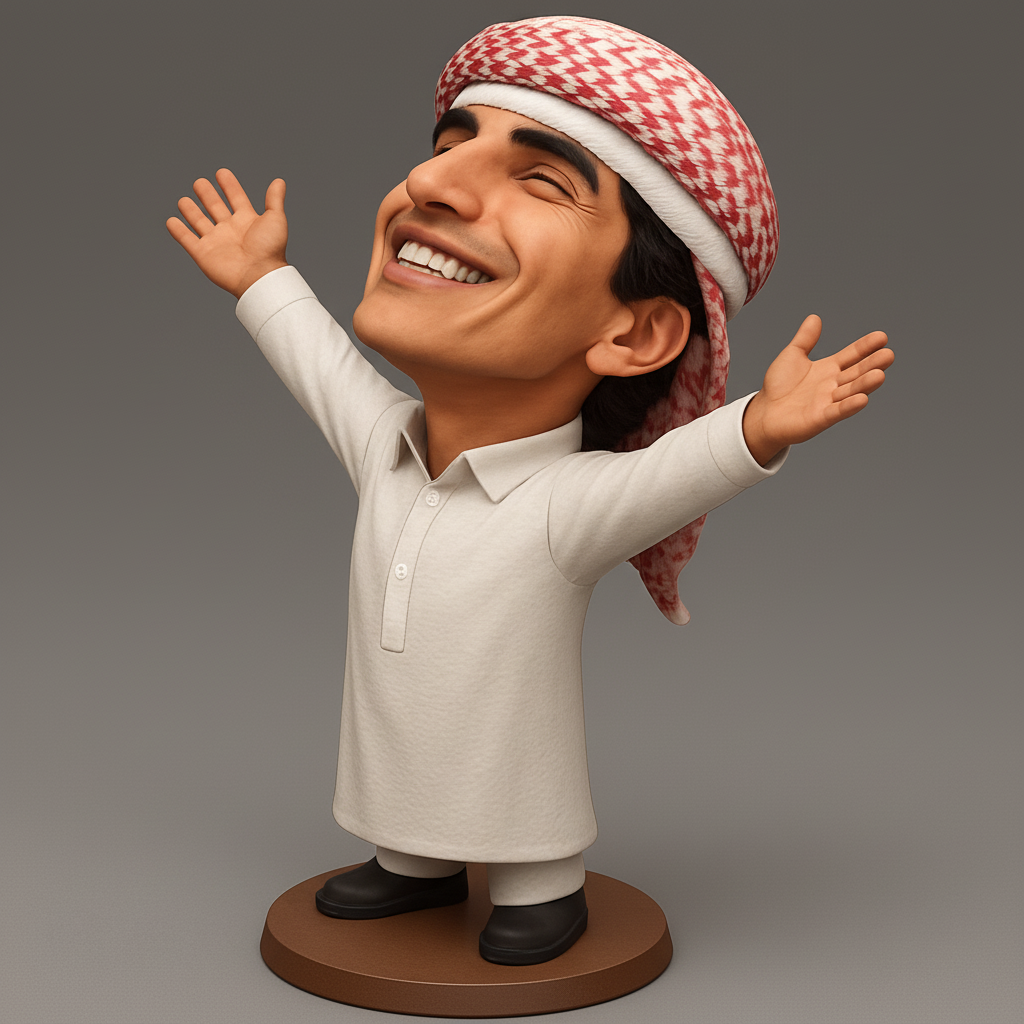 face anatomy 3d model-create 3d face model from photo_Embrace Joy: Happy Keffiyeh Man Figurine