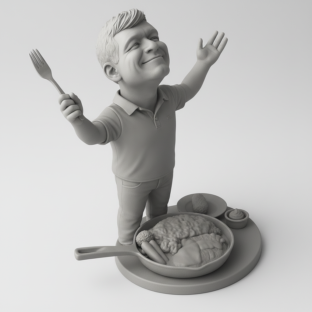 silhouette 3d printer maker-3d portrait printing_Joyful Chef with Delicious Meal