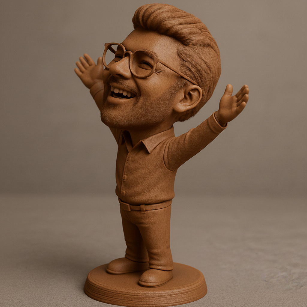 face to 3d model ai-3D portrait printing from photo_Embrace Joy: Customizable Smiling Bobblehead Figurine