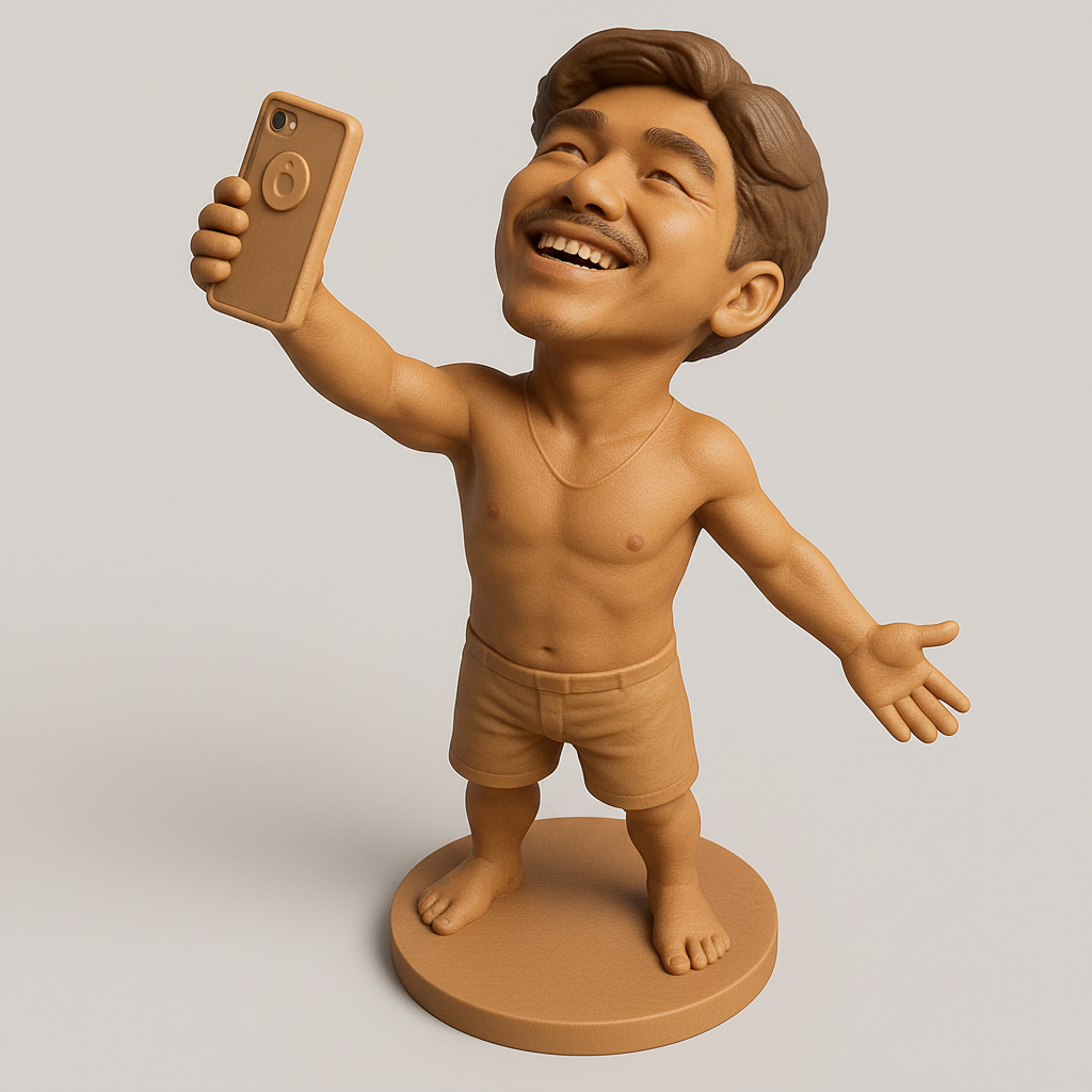silhouette 3d printer maker-3d portrait printing_Smiling Selfie Bobblehead: Embrace Joyful Moments