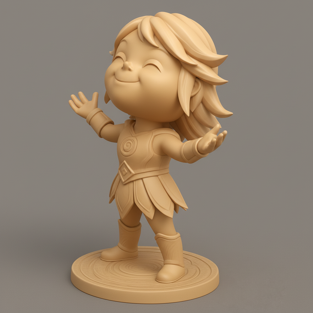 face anatomy 3d model-create 3d face model from photo_Joyful Chibi Guardian - Welcoming Pose Figurine