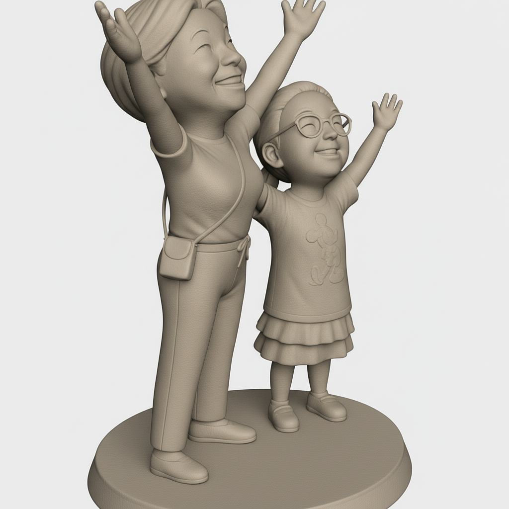 silhouette 3d printer maker-3d portrait printing_Joyful Duo: Grandparent & Child Figurine