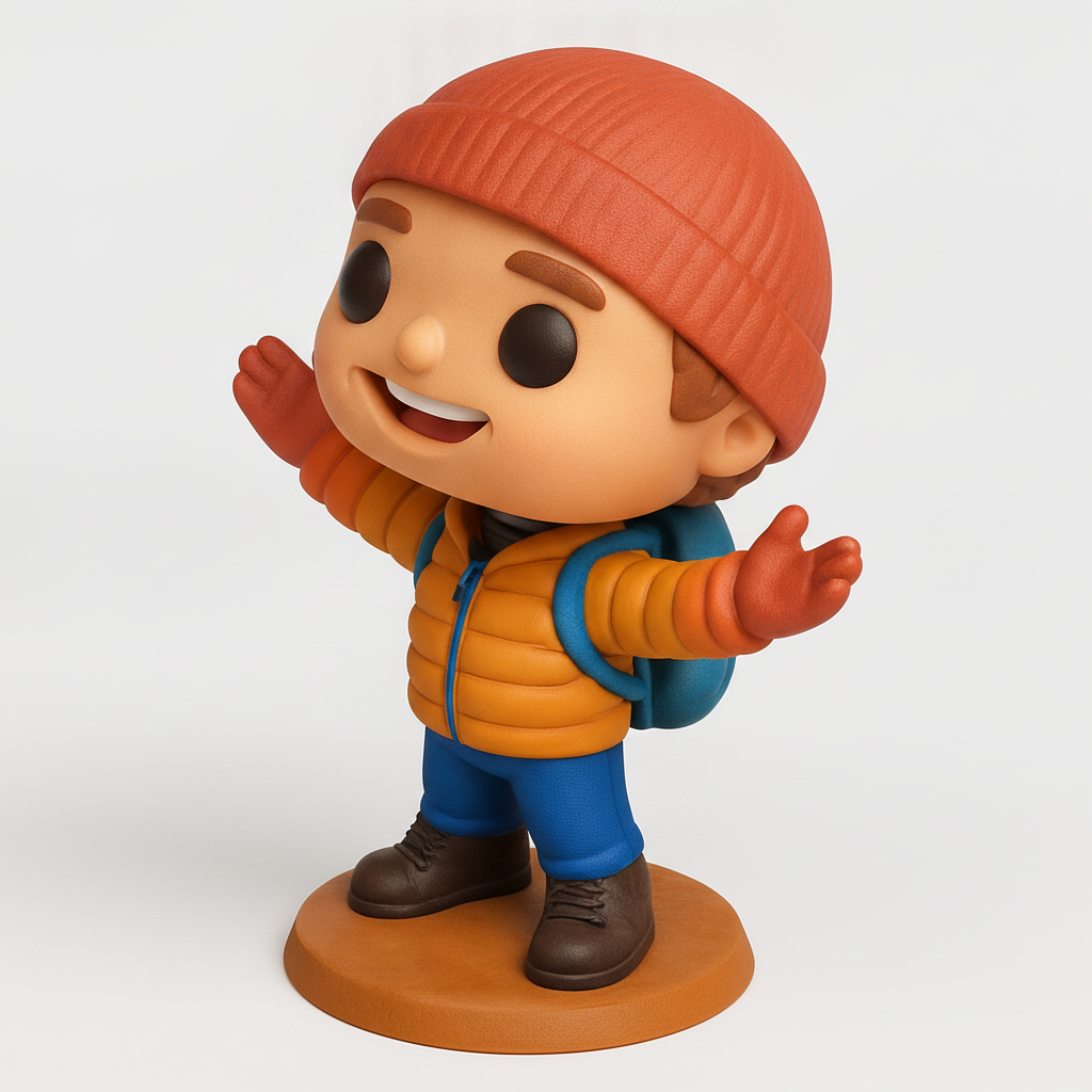face anatomy 3d model-create 3d face model from photo_Cheerful Winter Hiker Bobblehead: Your Desk Adventure Pal!