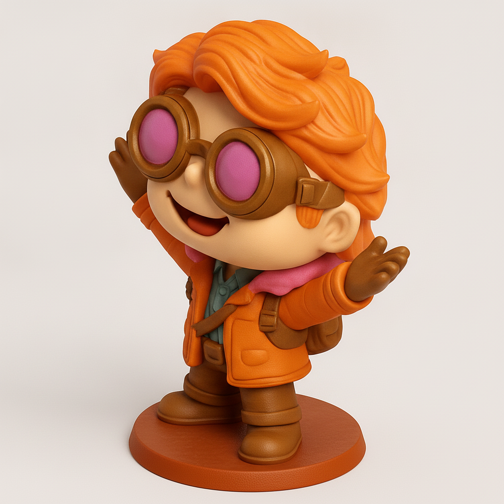face to 3d model ai-3D portrait printing from photo_Whimsical Adventurer: Goggle-Eyed Explorer Figurine