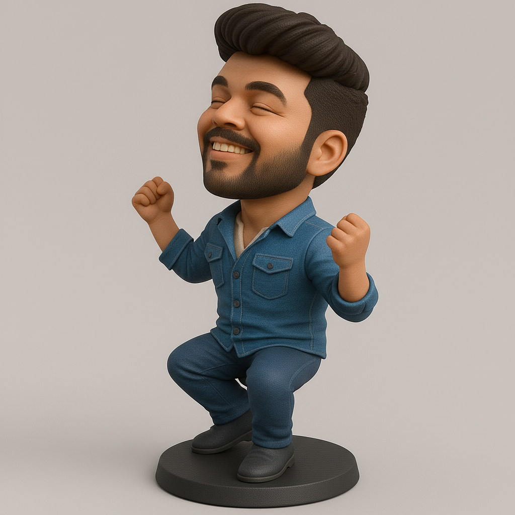 silhouette 3d printer maker-3d portrait printing_Joyful Figure in Denim Attire