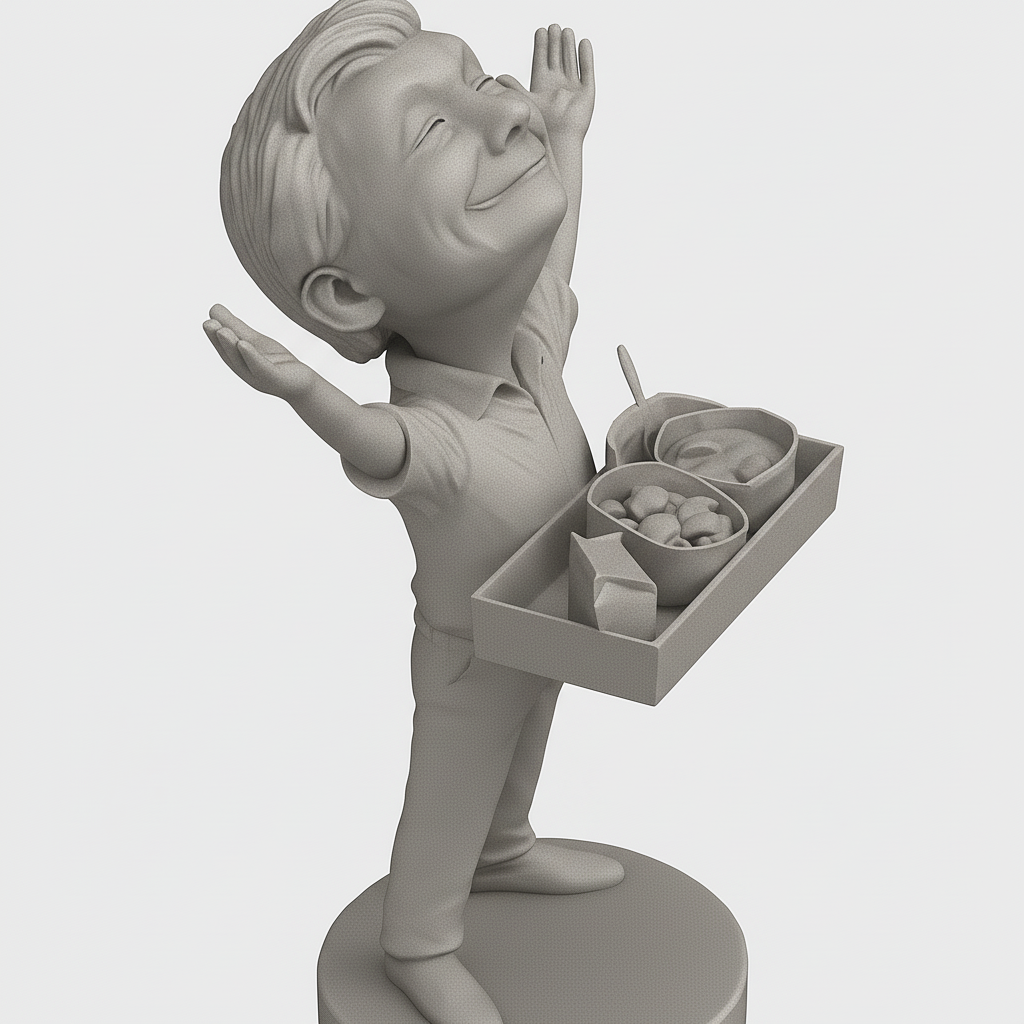 silhouette 3d printer maker-3d portrait printing_Joyful Snack Vendor Statue