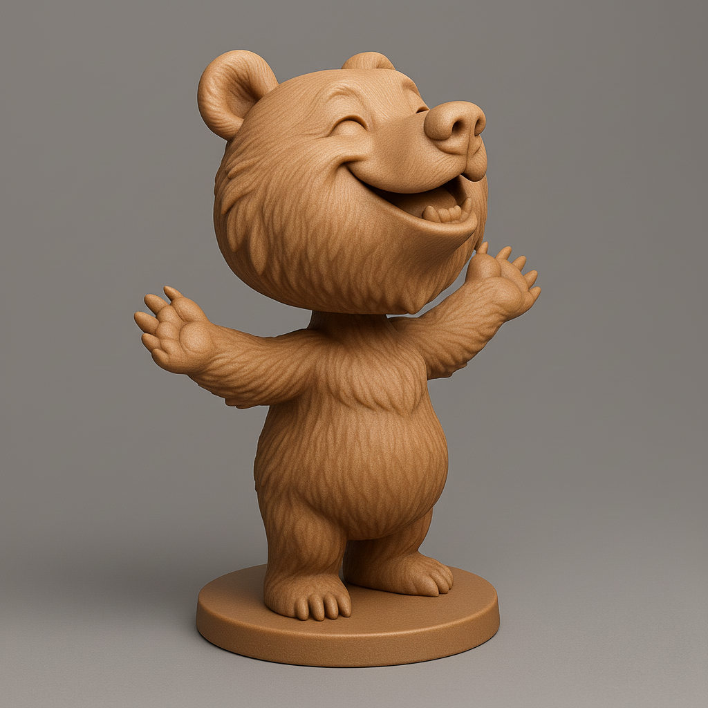 silhouette 3d printer maker-3d portrait printing_Cheerful Bear Figurine for 3D Printing