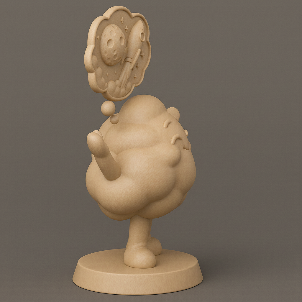 face anatomy 3d model-create 3d face model from photo_Dreamy Cloud Character with Rocket Thought Bubble