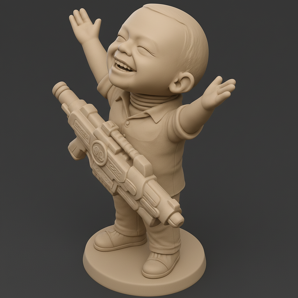 face anatomy 3d model-create 3d face model from photo_Joyful Kid with Blaster Statue - Pure Happiness Print