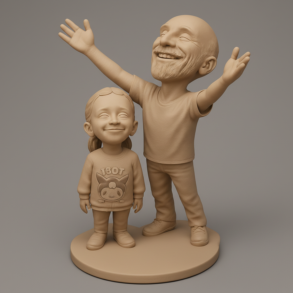 face anatomy 3d model-create 3d face model from photo_Pure Joy: Dad & Daughter Bobble-Style Statue