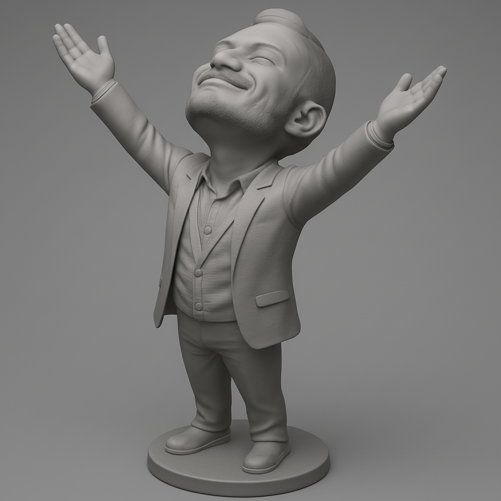 face to 3d model ai-3D portrait printing from photo_Ecstatic Pose Figurine - Celebrate Life's Joys!