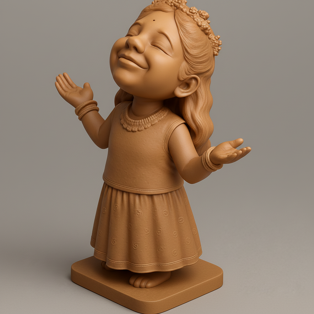 silhouette 3d printer maker-3d portrait printing_Serene Little Girl Figurine: Embrace Joy & Blessings