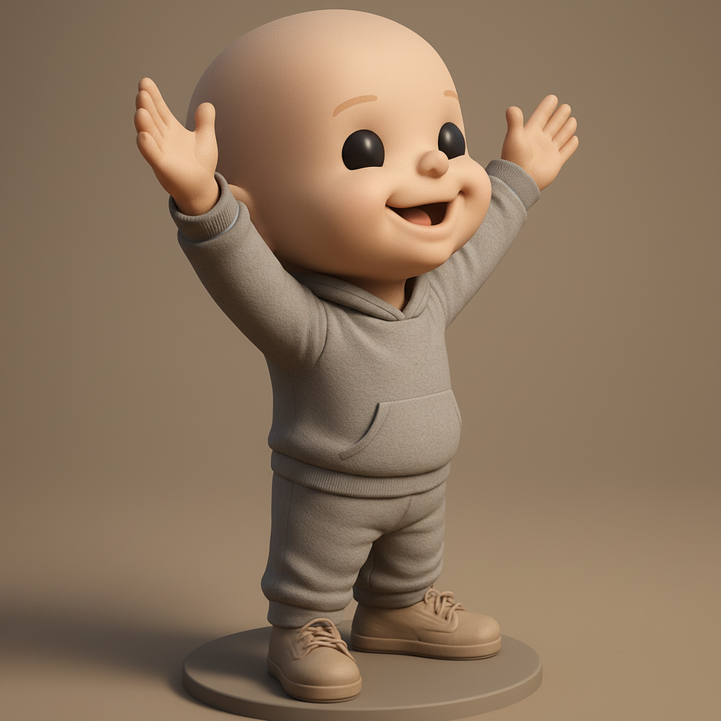 face anatomy 3d model-create 3d face model from photo_Joyful Chibi Character - Welcoming Pose 3D Print