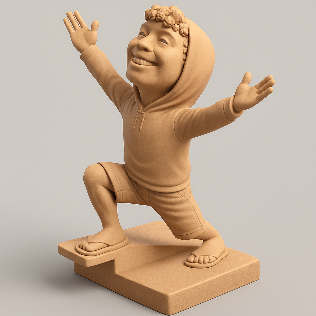 face to 3d model ai-3D portrait printing from photo_Celebrate Joy: Victorious Youth Figurine 3D Model