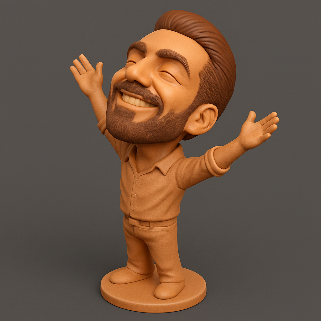 face anatomy 3d model-create 3d face model from photo_Joyful Man Statuette: Celebrate Success & Happiness!