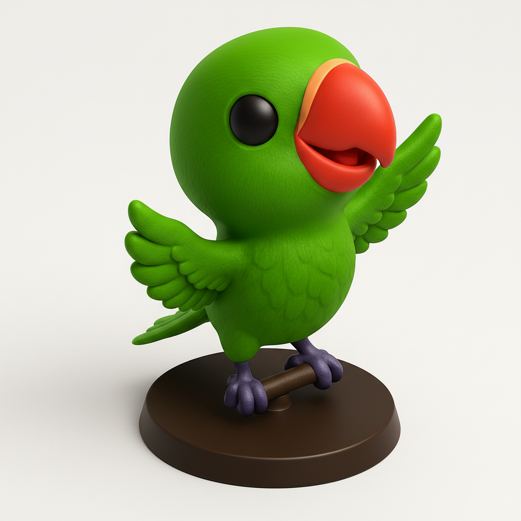 face anatomy 3d model-create 3d face model from photo_Adorable Green Parrot Pal - Your Cheerful 3D Print!