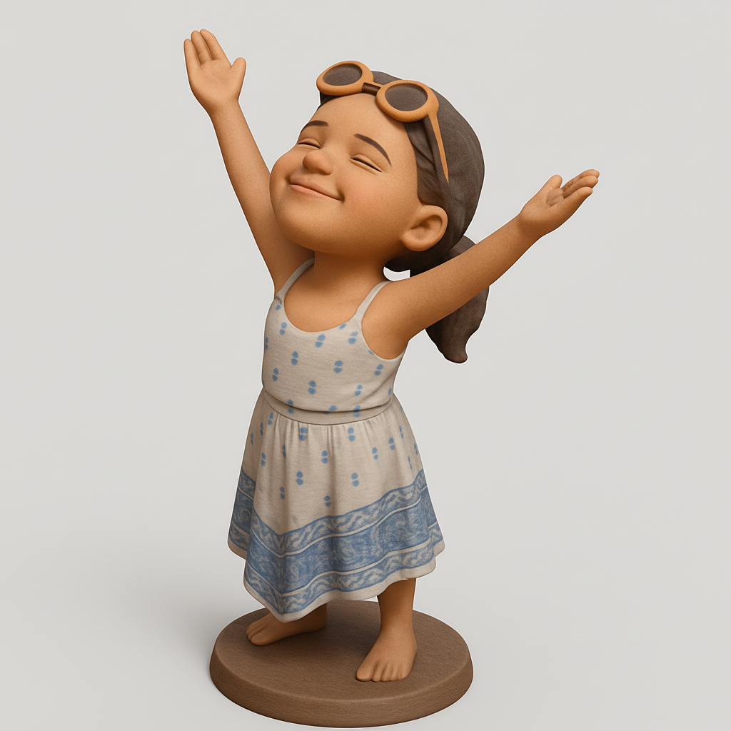 face to 3d model ai-3D portrait printing from photo_Happy Sun Seeker Figurine: Embrace Joy & Freedom!