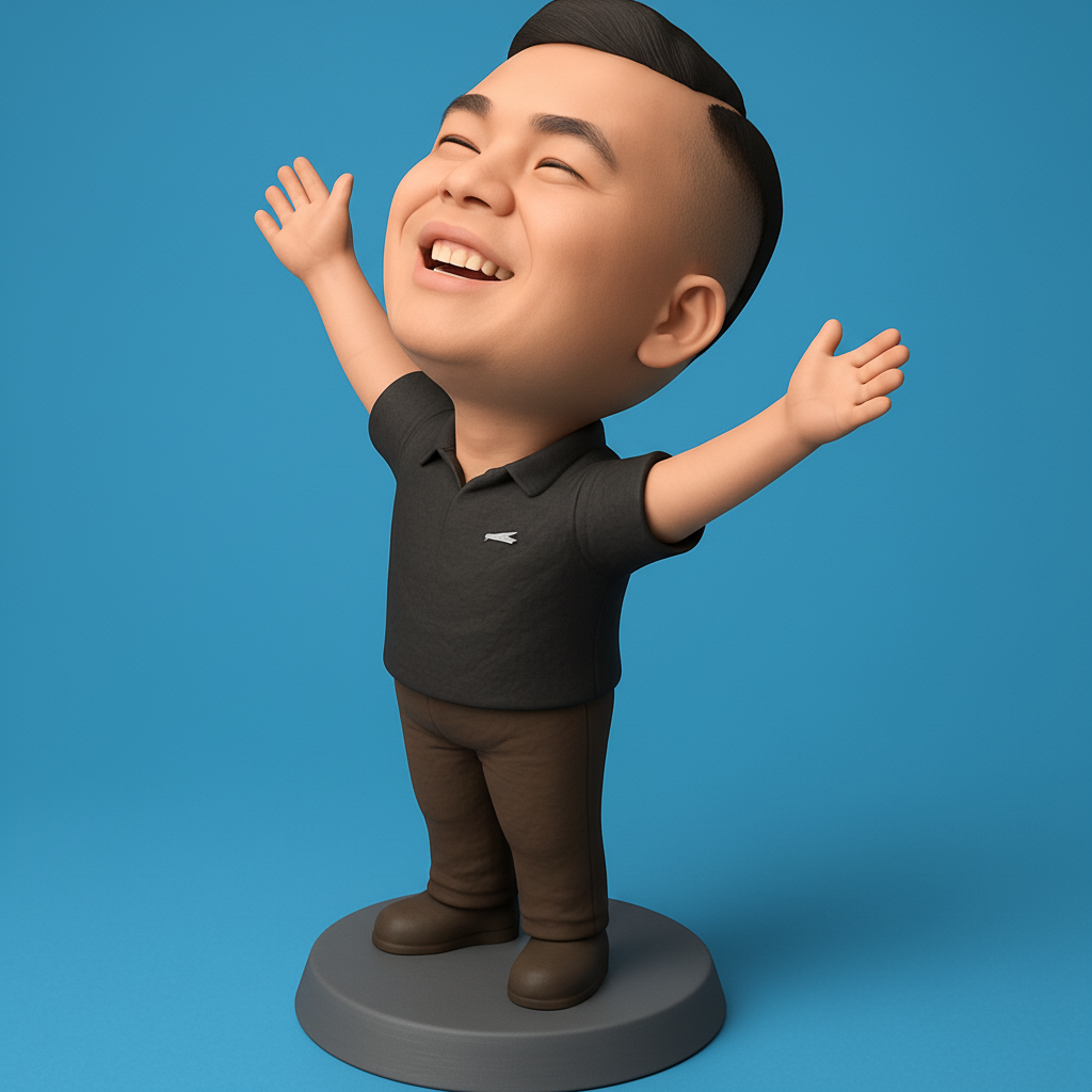 face to 3d model ai-3D portrait printing from photo_Print Happiness: Joyful Man Bobblehead Figurine