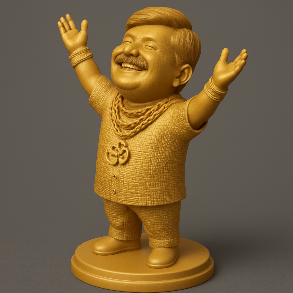 face to 3d model ai-3D portrait printing from photo_Golden Om Joy Statue: Celebrate Success with a Smile!