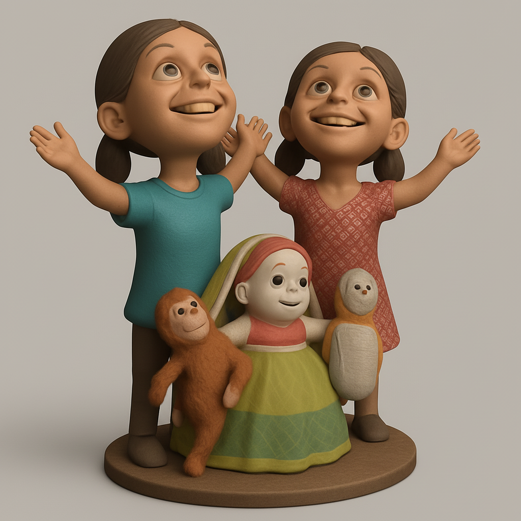 silhouette 3d printer maker-3d portrait printing_Uplifting Joy: Happy Girls & Adorable Companions