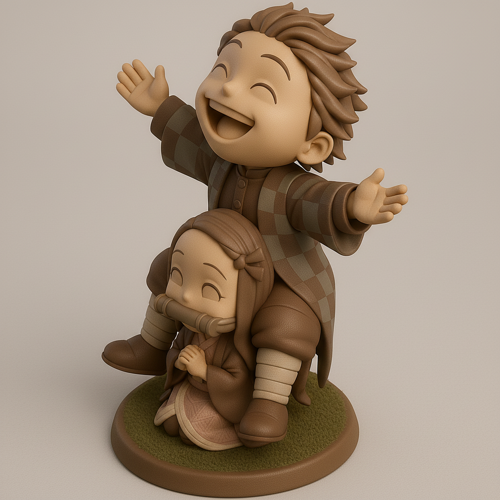 silhouette 3d printer maker-3d portrait printing_Joyful Duo: Whimsical Character Figurine