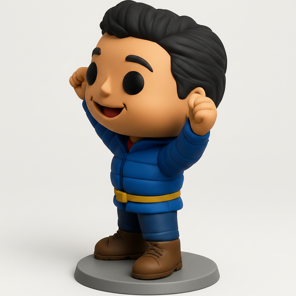 face to 3d model ai-3D portrait printing from photo_Cheering Hero Funko Style Figure - Ready for Your Collection