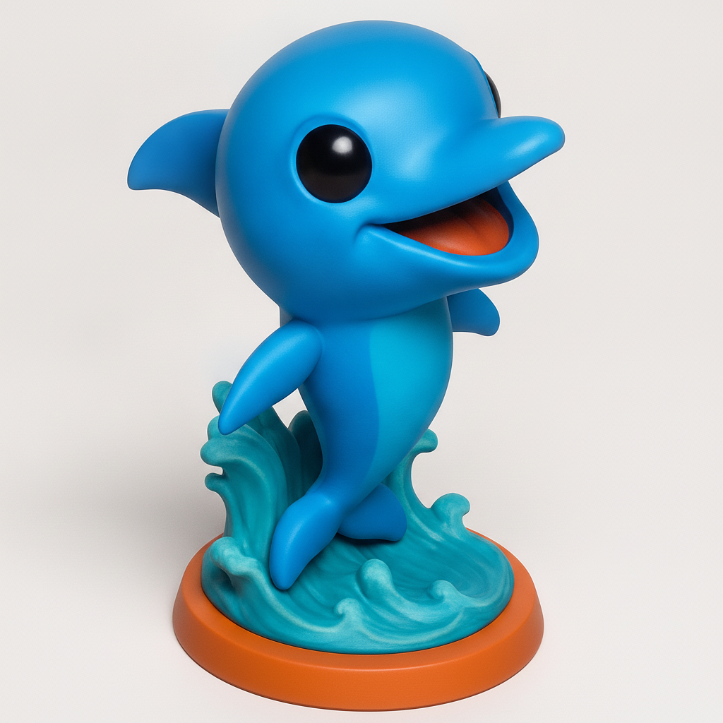 face to 3d model ai-3D portrait printing from photo_Happy Blue Dolphin Waves Figurine