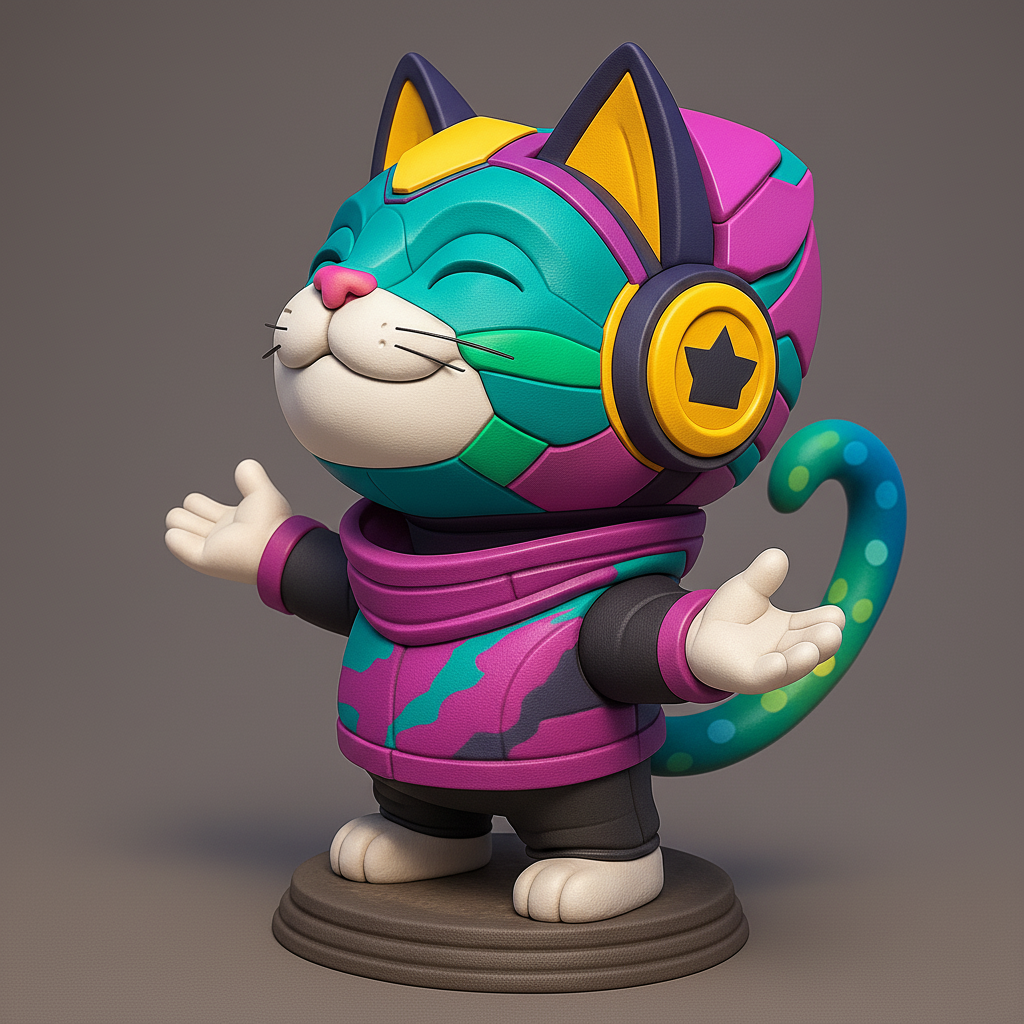 silhouette 3d printer maker-3d portrait printing_Cheerful Cat with Headphones Figurine