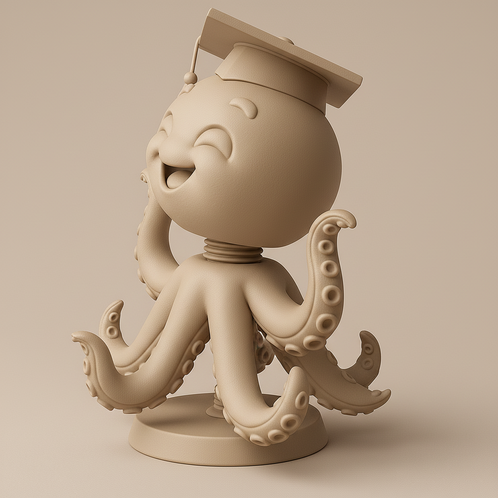 silhouette 3d printer maker-3d portrait printing_Cheerful Graduate Octopus Figurine