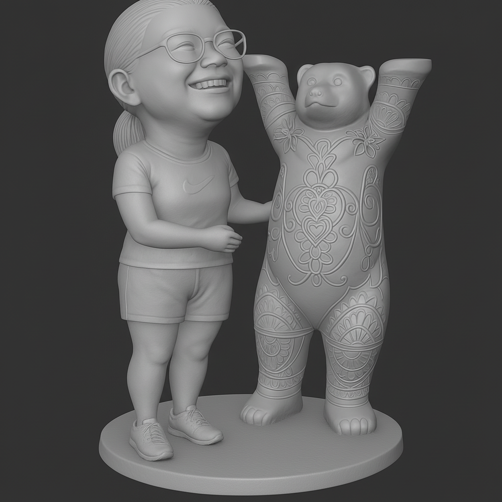 face anatomy 3d model-create 3d face model from photo_Joyful Child with Adorable Bear Companion