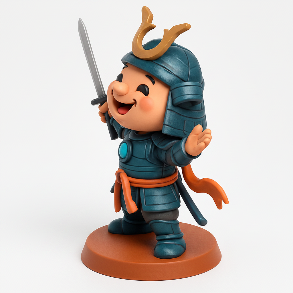 face anatomy 3d model-create 3d face model from photo_Joyful Chibi Samurai Warrior Figurine - Easy Print