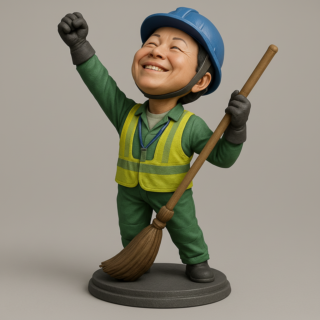 silhouette 3d printer maker-3d portrait printing_Cheerful Worker Figurine with Broom