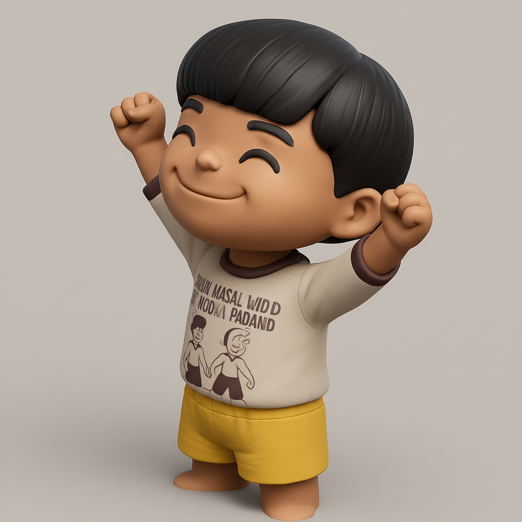 face anatomy 3d model-create 3d face model from photo_Joyful Cartoon Boy Figurine - Happy Pose Character Print