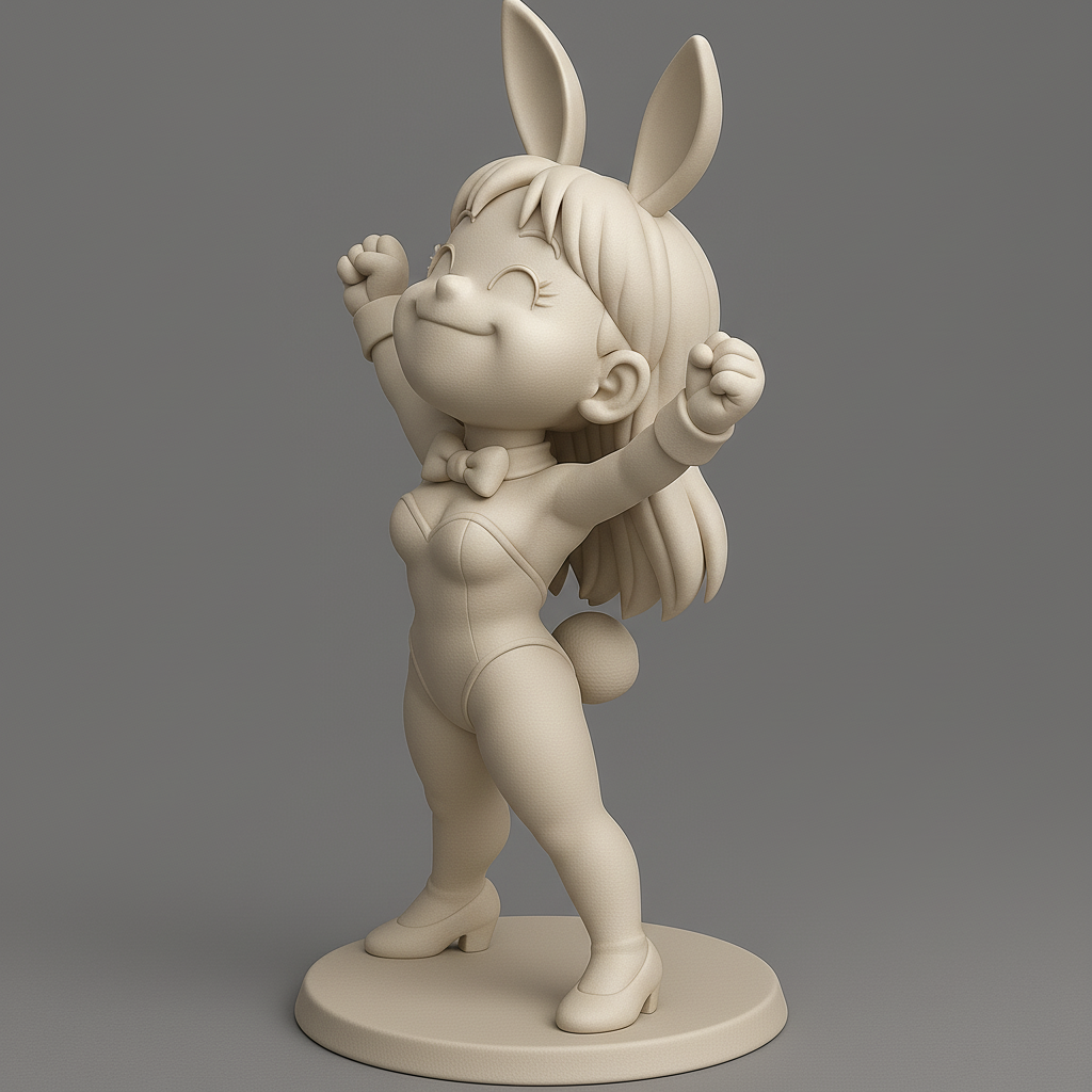 silhouette 3d printer maker-3d portrait printing_Cheerful Bunny Girl Figurine for Printing