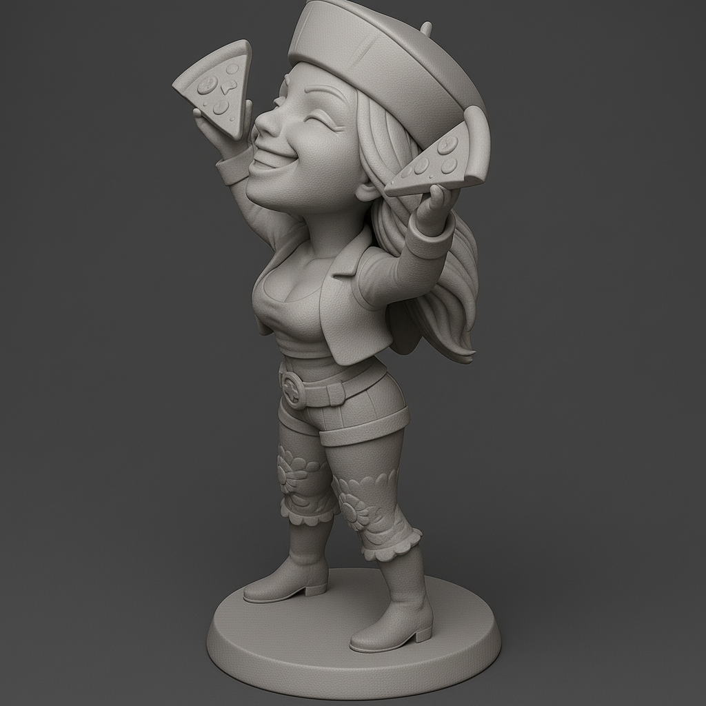 silhouette 3d printer maker-3d portrait printing_Cheerful Pizza Lover Figurine