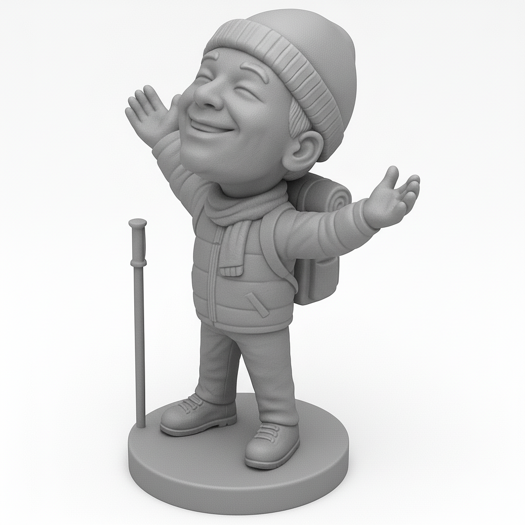 face anatomy 3d model-create 3d face model from photo_Smiling Hiker Figurine: Adventure Awaits!