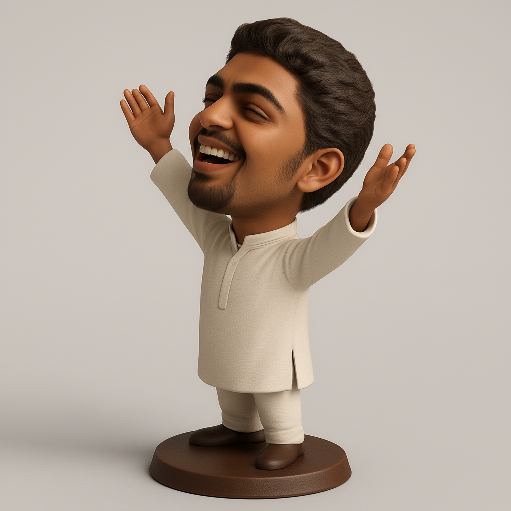 face to 3d model ai-3D portrait printing from photo_Joyful Celebration Man Bobblehead Figurine