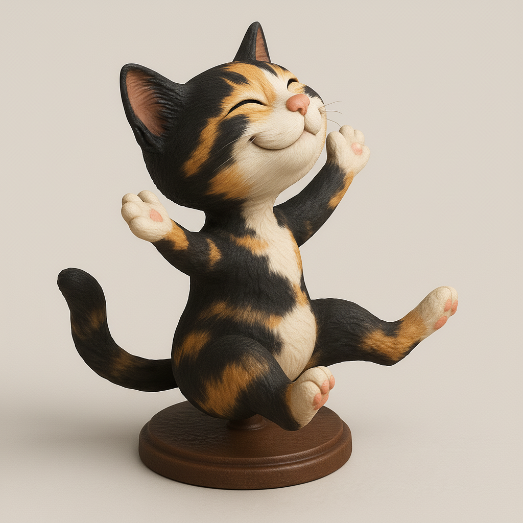 silhouette 3d printer maker-3d portrait printing_Joyful Cat Figurine for 3D Printing