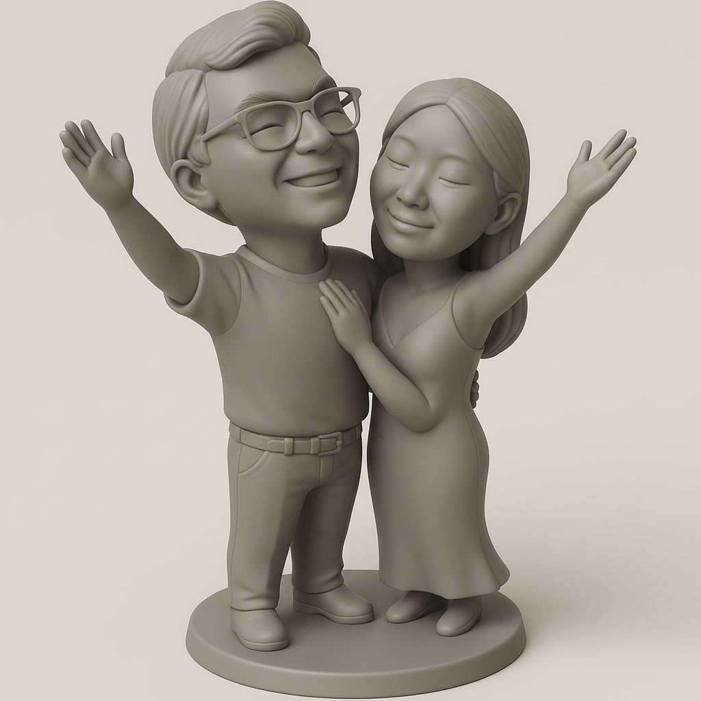 face anatomy 3d model-create 3d face model from photo_Joyful Couple 3D Figurine