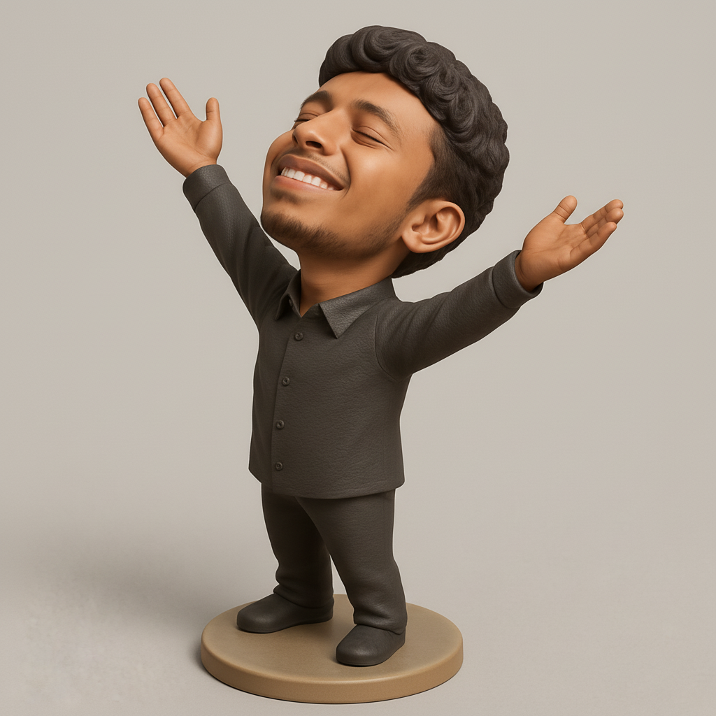 face anatomy 3d model-create 3d face model from photo_Embrace Joy: Smiling Man Celebration Bobblehead