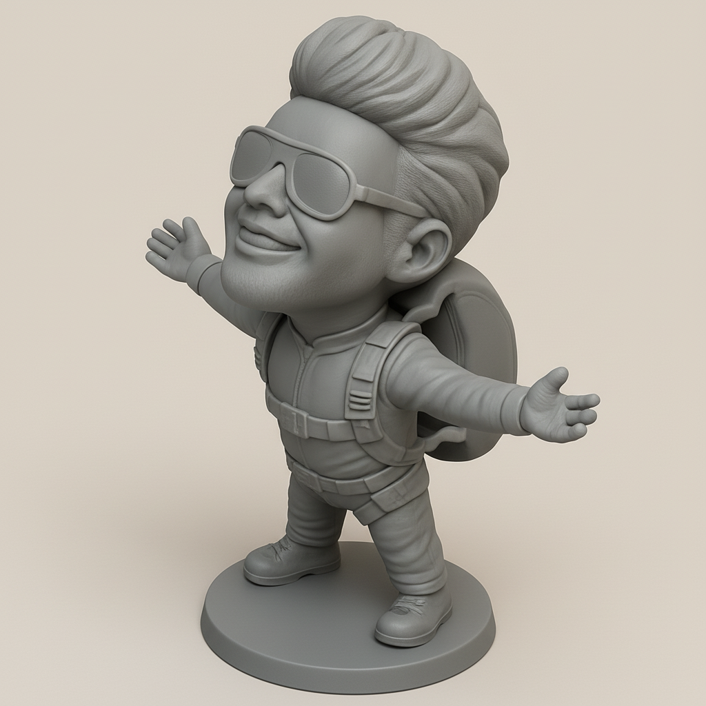 silhouette 3d printer maker-3d portrait printing_Adventure Awaits: Joyful Chibi Skydiver Figurine