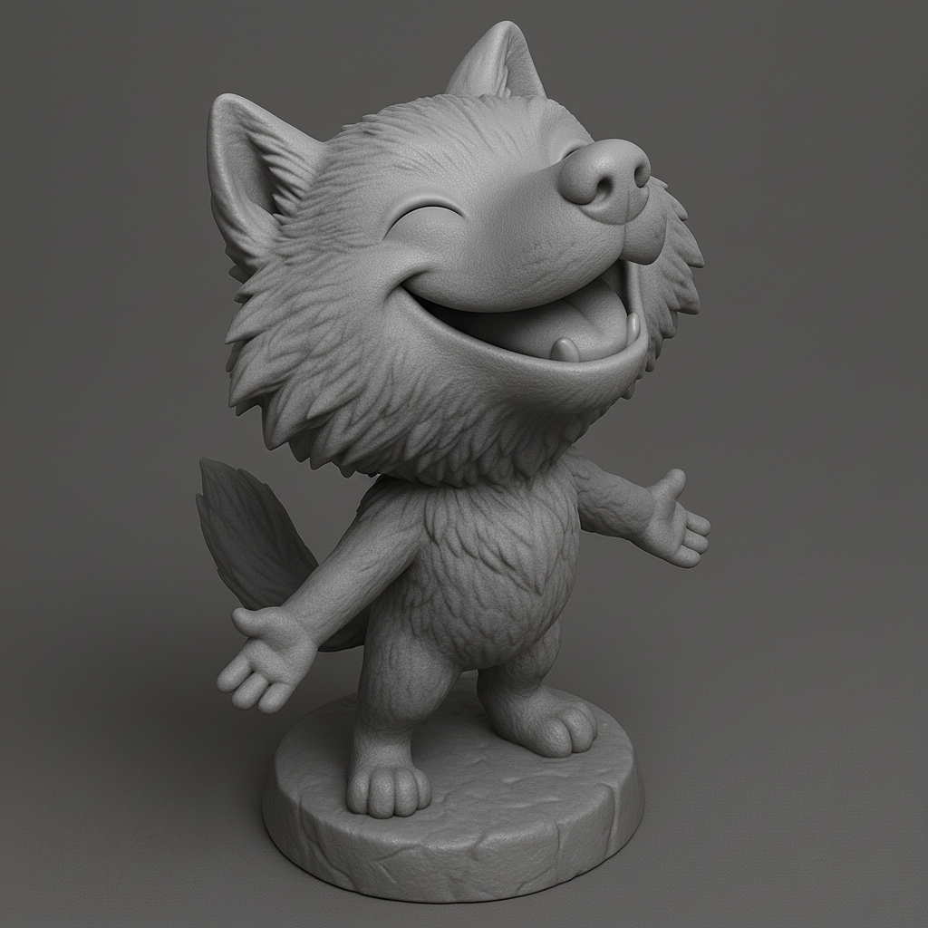 silhouette 3d printer maker-3d portrait printing_Cheerful Cartoon Wolf Figurine