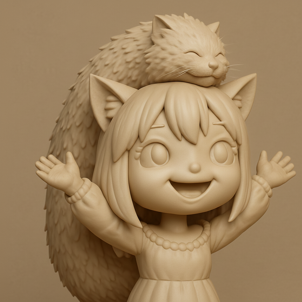 face anatomy 3d model-create 3d face model from photo_Joyful Neko-Girl with Happy Cat Companion