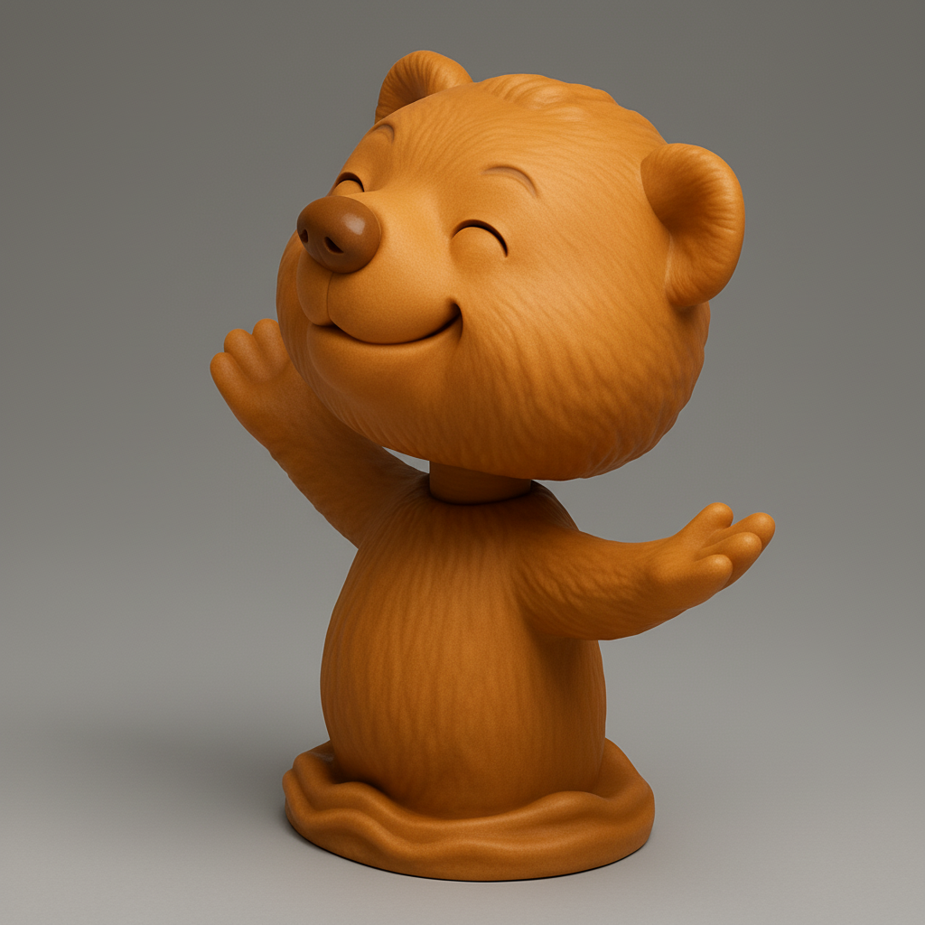 silhouette 3d printer maker-3d portrait printing_Smiling Bear Bobblehead: Your Joyful Desktop Companion